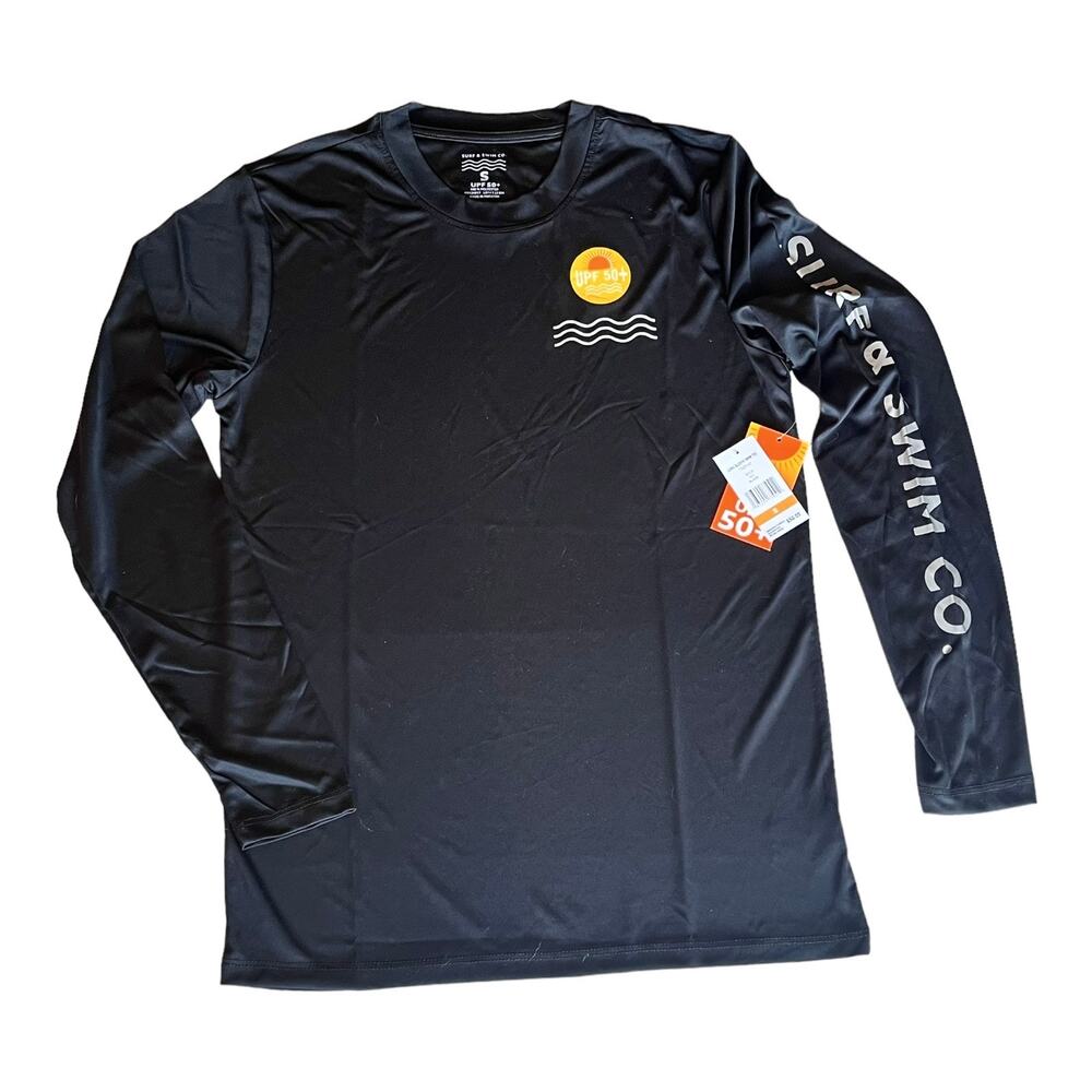 NEW Surf & SWIM TEE Long Sleeve SM Men's Women's Swimming T Shirt Black UPF 50+